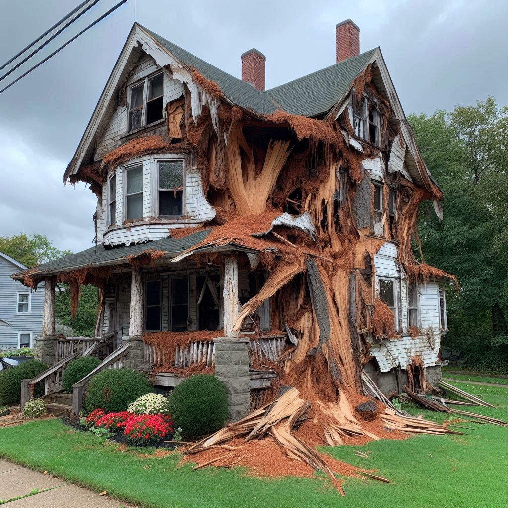 Damaged tree on an St Charles home showing signs of disease and decay
